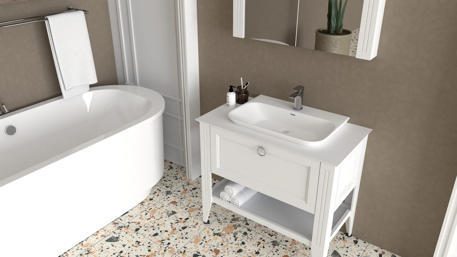 Lavabo, tezgah ve banyo mobilyası birleşim detayı