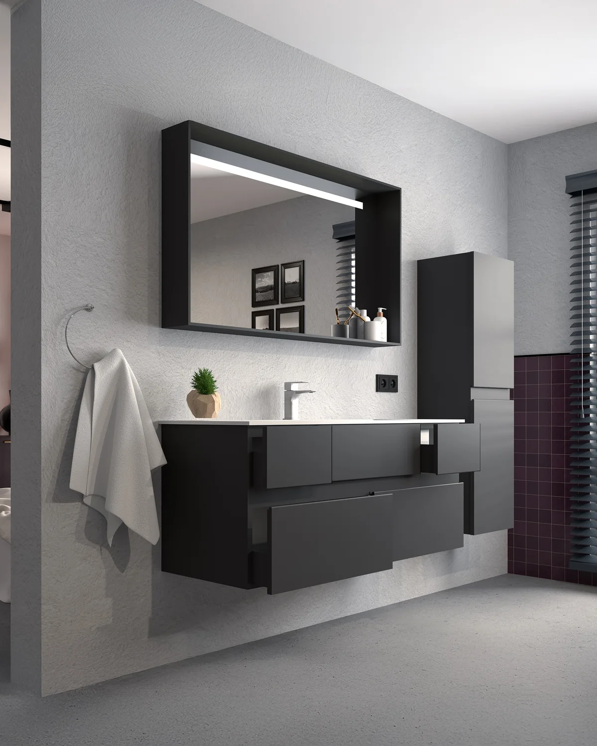 Modern banyoda Dipolo 120 antrasit banyo mobilyası